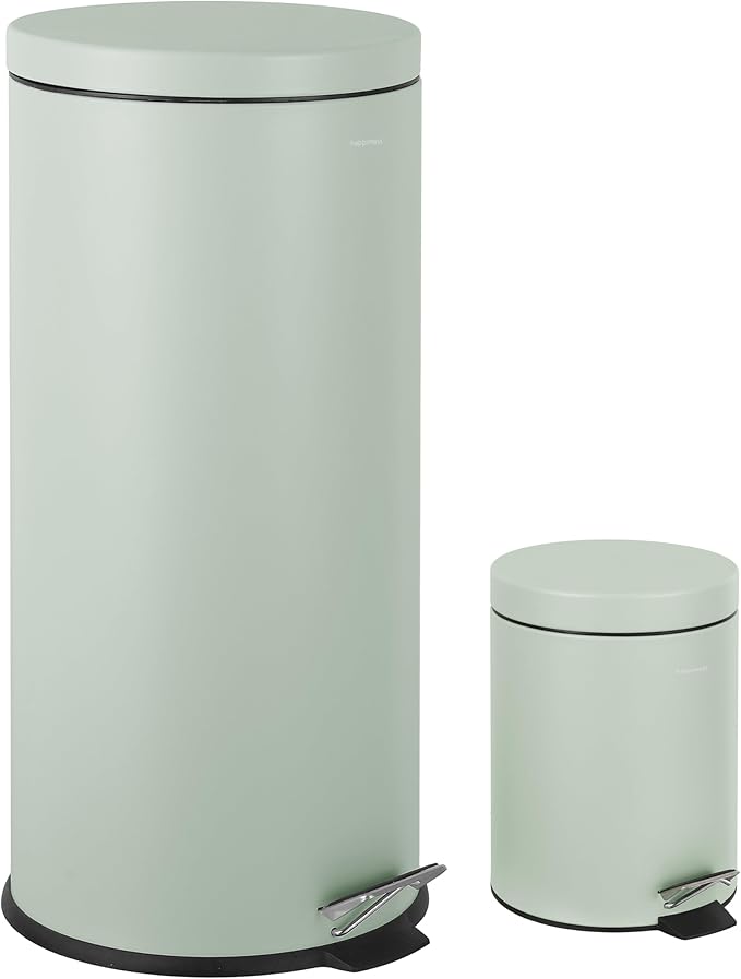 happimess HPM1000C Oscar 8-Gallon Step-Open Trash Can with Free Mini Trash Can, Modern, Fingerprint Proof for Home, Kitchen, Office, Large:7.9 Gallon Small:1.3 Gallon, Pistachio Gelato