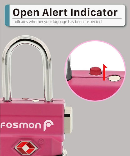Fosmon TSA Approved Luggage Locks, Suitcase Travel Lock with Push Release Button, 3 Digit Combination Padlock for Gym Locker, Backpack Zipper- 4 Pack