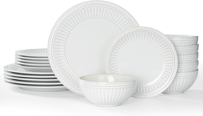 Famiware Ceramic Plates and Bowls Sets, Embossed Dishes Dinnerware