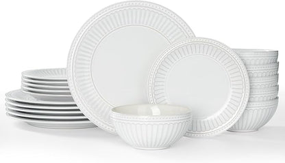Famiware Ceramic Plates and Bowls Sets, Embossed Dishes Dinnerware