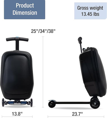 20" Scooter Suitcase for Kids, 2-in-1 Ride On Luggage with Wheels for Boys & Girls Ages 4-15, Foldable Hardshell Carry On Lightweight Travel Suitcase for Airplane