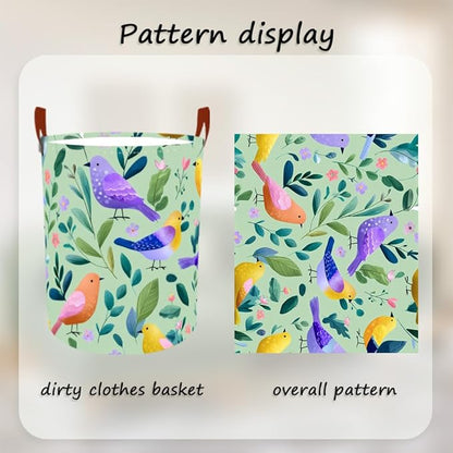 Laundry Baskets 15.7x19.7 Inch Large Colorful Birds Leaves Floral Design Collapsible Laundry Hamper with Handles Oxford Fabric Clothes Storage Bin Foldable Dirty Clothes for Bedroom Bathroom Dorm