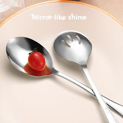 Stainless Steel Serving Spoons Set, 8pc, 10-Inch, Includes 4 Large, 4 Slotted, for Parties/Kitchen/Buffet/Catering, Dishwasher Safe
