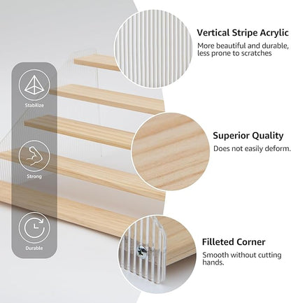 nianfeng Tiered Spice Rack, 5-Tier Spice Pantry Kitchen Cabinet Organizer, 19.9-Inch, Natural Wood Acrylic Stair Riser Stand, Countertop Seasoning Shelf