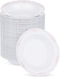 100 Pack White Plastic Bowls with Rose Gold Rim, 12oz Plastic Dessert Bowl, Bowls Disposable Heavy Duty for Hot Soup, Dessert, Salad, Cake, Ice Cream, Fruit
