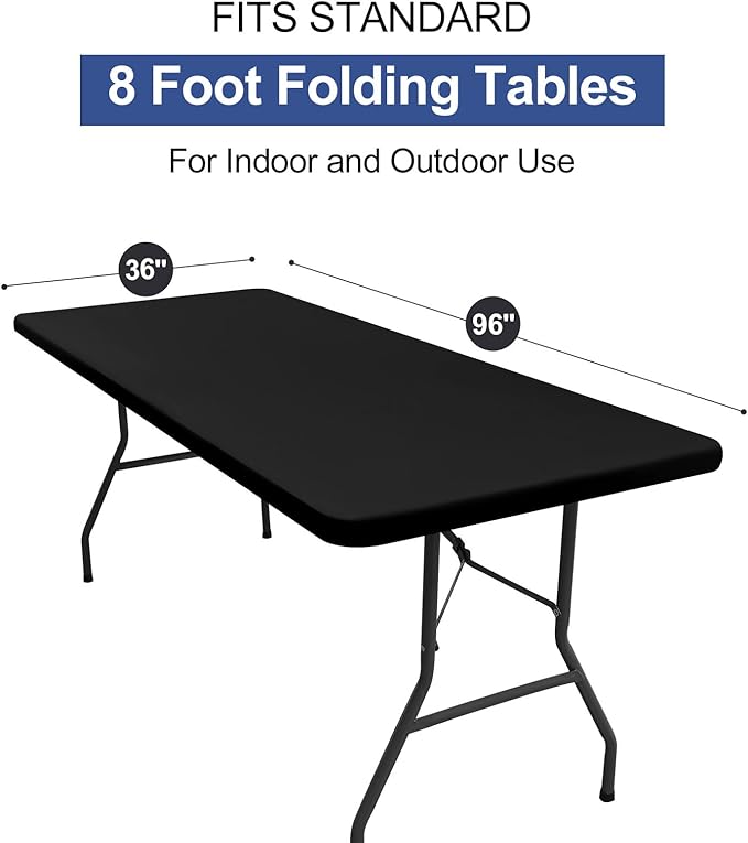 homing Rectangle Table Cloth Cover, Waterproof Polyester Elastic Fitted Tablecloth, Fits for 8 Foot Folding Tables, Washable Table Protector for Picnic, Camping, Outdoor (Black, 36" x 96")