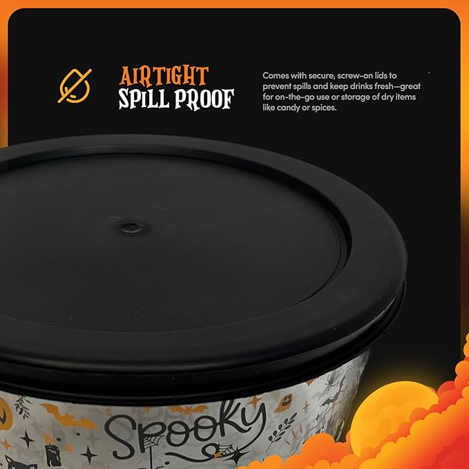 DURA LIVING Halloween Glass Food Storage Containers with Lids | Set of 4 (2 Containers + 2 Lids) 4-Cup | Spooky Design, BPA-Free, Microwave & Dishwasher Safe|Perfect for Meal Prep, Snacks & Leftovers