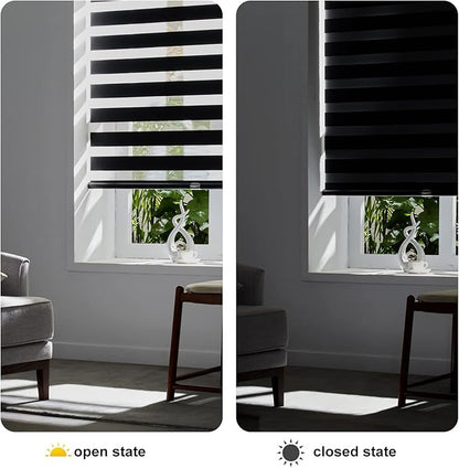 Persilux Cordless Zebra Blinds for Windows Roller Windows Shades (72" W X 72" H,Black) Dual Layer Light Control Light Filtering Sheer Shades for Home