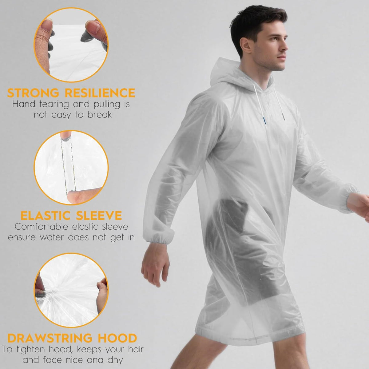 Bruvoalon 6 & 20 Pack Disposable Rain Ponchos for Adults/Youth, Waterproof PE Raincoats with Drawstring, Camping/Emergency