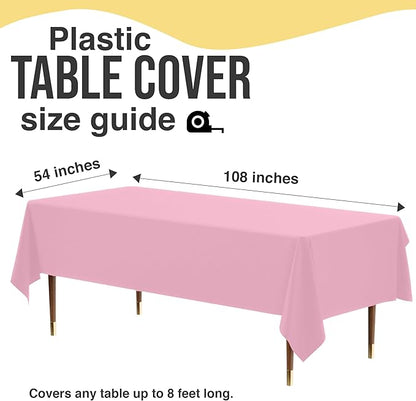 Exquisite 66% Thicker Premium Plastic Table Cloth Rectangle Table Cover 0.5 Mil 12 Pack Pink Table Cloth 54 Inch x 108 Inch Disposable Tablecloth Won't Tear Easily Like Cheap Thin Brands