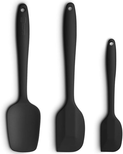 Silicone Spatula 3-piece Set, Ergonomic Handle High Heat-Resistant Spatulas, Non-stick Rubber Spatulas with Stainless Steel Core, Black