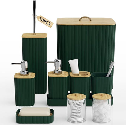 Bathroom Accessories Set - 10PC Bathroom Set, Green Bathroom Set, Bathroom Accessories Set, Toilet Brush, Bathroom Trash Can & Soap Dispenser