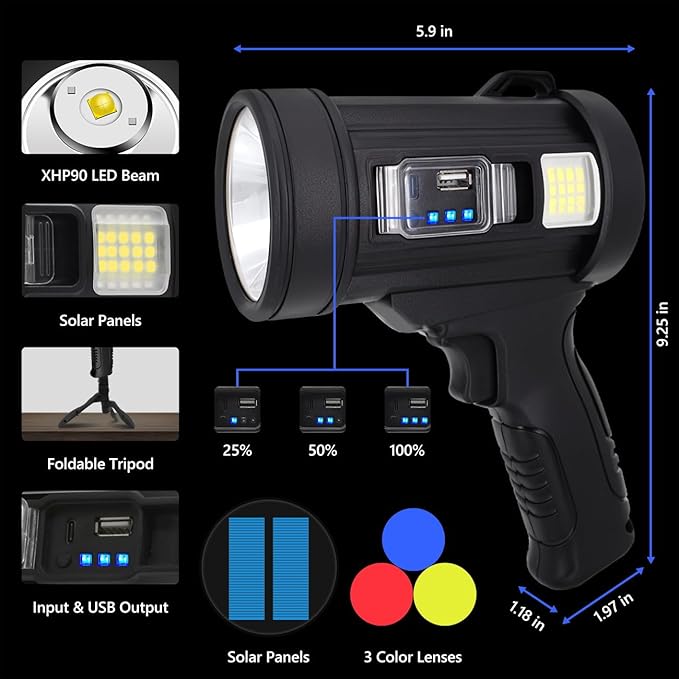Spotlight 100000 Lumens, 6 Modes Led Rechargeable Spotlight Flashlight As Seen