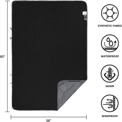 Outdoor Waterproof Blanket, Foldable Fleece Stadium Blanket for Outdoor Sports Event, Camping, Concerts, Car, Pet, Picnics - Windproof, Wearable, Machine Washable 80" x 58"