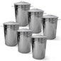 Plexon Round Trash Can 13 Gallon, Vintage Metal Outdoor Trash Can with Lid, Retro Farmhouse Garbage Container, Old School Modern Ash Bucket, Galvanized Steel 6 Pack