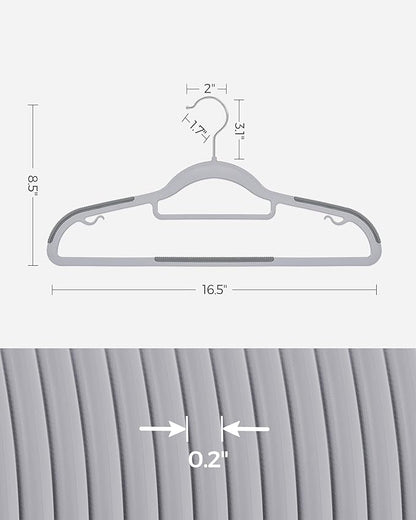 SONGMICS Pack of 30 Coat Hangers, Space-Saving Plastic Clothes Hangers, Non-Slip, 0.2 Inches Slim, 16.5 Inches Wide, 360° Swivel Silver Hook, Light and Dark Gray UCRP20G30