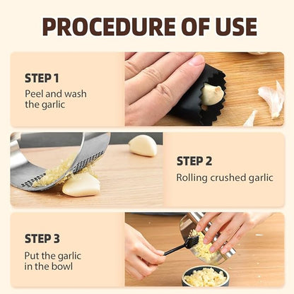 Stainless Steel Garlic Press, 2025 New Arc Shape Stainless Steel Ring Garlic Chopper, Garlic Presse Rocker Garlic Press Mincer Crusher Press, Kitchen Heavy Duty Handle Garlic Chopper (2)