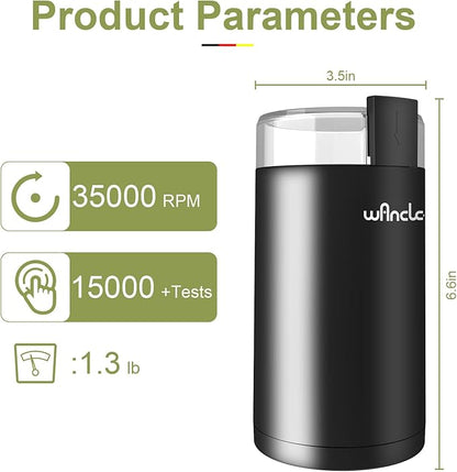 Wancle Electric Coffee Grinder, Spice Grinder, One Touch Coffee Mill for Beans, Spices and More, with Clean Brush Black