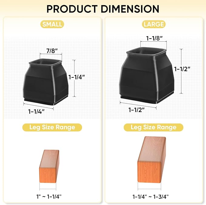 BALEINE 32 Pack Silicone Chair Leg Floor Protectors, Stool Leg Protectors Cap, Non-Slip Chair Leg Caps for Hardwood Floors (Black & Small (Square), 32 Pack)