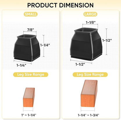 BALEINE 16 Pack Silicone Chair Leg Floor Protectors, Stool Leg Protectors Cap, Non-Slip Chair Leg Caps for Hardwood Floors (Black & Small (Square), 16 Pack)