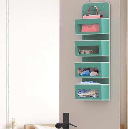 Simple Houseware 4 Clear Window Pocket Over Closet Door Storage Hanging Organizer for Bedroom, Bathroom, Pantry, Turquoise