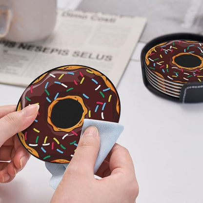 6 Pcs Donut Funny Leather Coasters