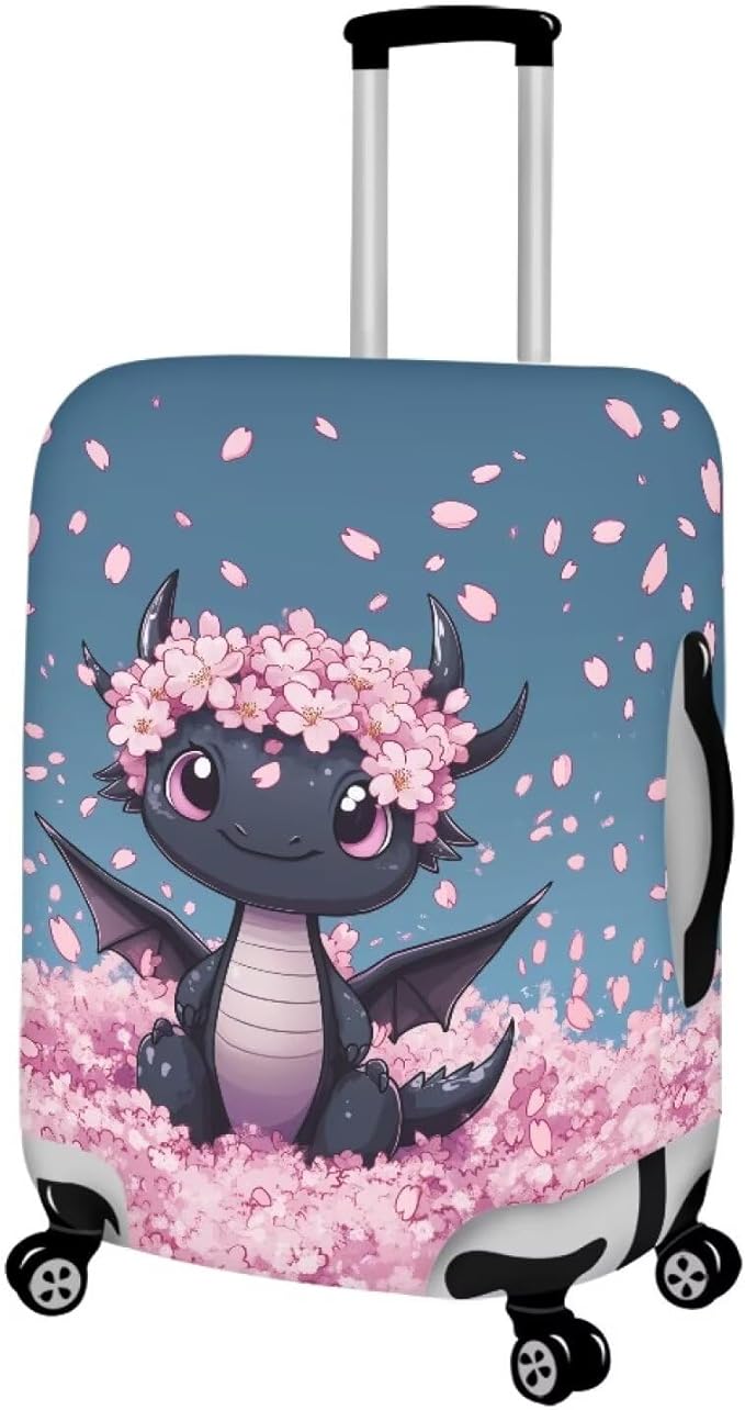 Dragon Suitcase Cover for Luggage Elastic Spandex Luggage Covers Protector Scratch Resistant Travel Baggage Case with Invisible Zip Fits 18-32 Inch Cherry Blossom Suitcase Decorate