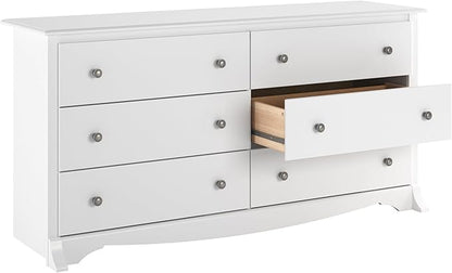 Prepac Sonoma 6-Drawer Double Dresser for Bedroom, Wide Chest of Drawers, Traditional Bedroom Furniture, 59" wide x 17.5" deep x 29" tall, White