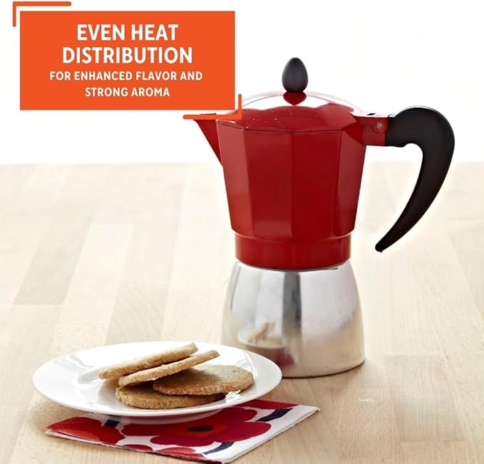 IMUSA USA B120-42T Aluminum Stovetop Coffeemaker, Espresso Machine, 3-Cup, Red