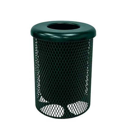 COATEDOUTDOORFURNITURE RFT-DGRN Heavy Duty 32 Gallon Round Trash Receptacle, Liner Included, Dark Green with Flat Top Lid, Made in America