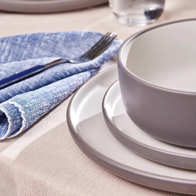 Karaca Riley 18-Piece Stoneware Plates and Bowls Set - Kitchen Dinnerware Sets for 6 - Grey Elegant Design Dish Set for Family Meals and Entertaining & Dishwasher Safe