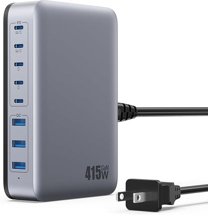 USB C Charger 415W USB C Charger Block, 8-Ports GaN IV Fast Charging Station Hub, Dual PD 100W Laptop Charger Adapter,for MacBook Pro/Air/iPad/iPhone16/15/14/Apple Watch/DELL/Samsung for Home Office