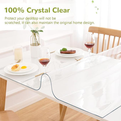 38 x 84 Inch Clear Table Cover Protector, Clear Table Protector for Dining Room Table, 1.5mm Plastic Table Cover, Waterproof Table Pad for Kitchen, Office