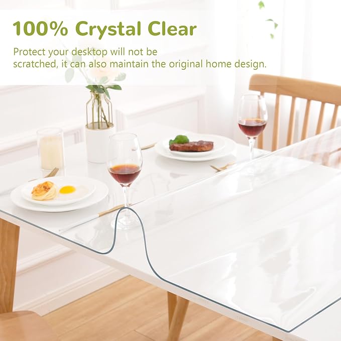 36 x 66 Inch Clear Table Cover, 1.5mm Thick Plastic Table Protector for Dining, Kitchen & Office