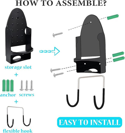 Ironing Board Hanger Wall Mount Electric Iron Holder Ironing Board Rack Household Bathroom Shelf - for Max 5 inch Width - Black