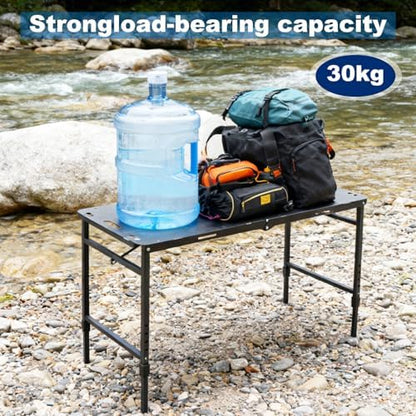 Tactical Camping Table with Adjustable Height, Collapsible Table Lightweight with Carry Bag for Camping, Travel expeditions, Hiking, Picnics, BBQs & Beach Trips