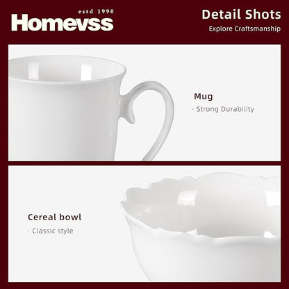 HomeVss, New Bone China Dinnerware Set Embossed Winds, Service for 4-20pc Set