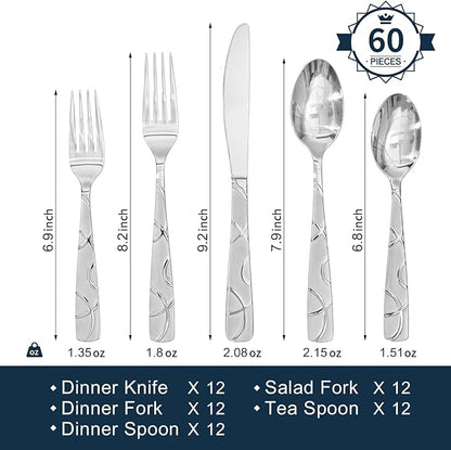 HIKAA Gift Wrap Silverware Set Stainless Steel Flatware Set for Gift, Cutlery Set for Present (60, Flower)