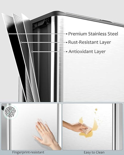 16 Gal (2 x 30 L) Dual Trash Can, Stainless Steel Kitchen Garbage Bin, Recycle Dustbin with Odor Control Box, Soft-Close Lid, Inner Buckets, Side Handle, Step Pedal, for Home Office