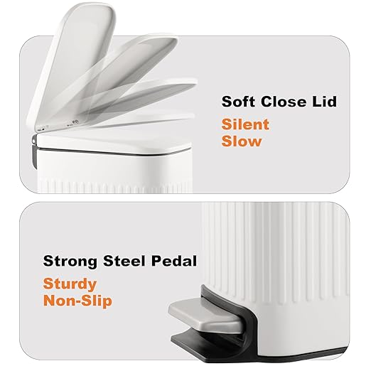 TrashAid Slim Bathroom Trash Can with Lid Soft Close, 6 Liter/1.6 Gallon Stainless Steel Small Garbage Can with Removable Inner Bucket, Step Pedal, Slim Wastebasket for Toilet, Office, Bedroom, White
