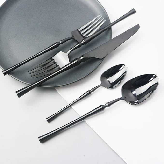 JASHII Black 5-Piece 18/10 Stainless Steel Flatware Cutlery Set for 1, Silverware Set, Mirror polish, Ideal for Wedding Festival Party Home Kitchen, Dishwasher Safe (Black)