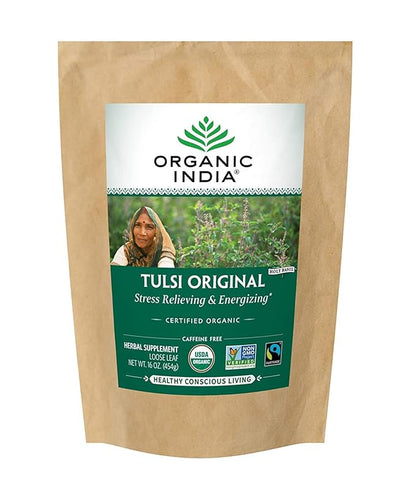 Organic India Tulsi Original Loose Leaf Herbal Tea - Immune Support, Vegan, Gluten-Free, Kosher, USDA Certified Organic, Non-GMO, Caffeine-Free, Healthy Stress-Relief & Uplift Mood - 1 lb Bag