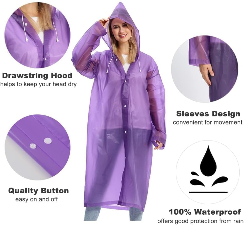 Opret 2 Pack Raincoats for Adults Reusable, EVA Rain Ponchos Lightweight Rain Coat Waterproof Rain Gear for Men and Women