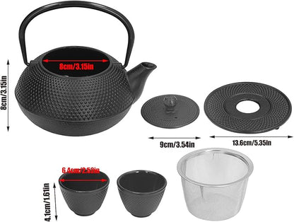 Alvinlite Cast Iron Teapot Set, Japanese Tetsubin Tea Kettle Set with Stainless Steel Infuser for Leaf Loose Tea and Blooming Flower Tea Cast Iron Tea Kettle (Black 800ml / 27oz)