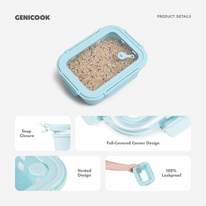 4.4 Cup Glass Food Storage Containers 5-Pack, Airtight Meal Prep Containers with Tempered Glass Lids & Non-Slip Sleeve, Leakproof, BPA-Free, Stackable, for Microwave, Dishwasher, Freezer