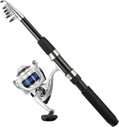 Fishing Pole Combo Set 6.9ft 2PCS Telescopic Fishing Rod and Reel Combo with Fishing Pliers and Lip Gripper Collapsible Fishing Rod and Reel Kits for Bass