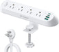 TROND Desk Clamp Power Strip 20W USB C, Flat Plug 10ft Extension Cord, Surge Protector with 4 Outlets 4 USB Ports, 1700J, ETL Listed, Fits 1.97 inch Tabletop Edge, for Home Office Accessories, White