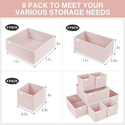 8 Pack Underwear Drawer Organizer, Drawer Organizer Clothes, Foldable Cloth Storage Box Closet Dresser Drawer Divider Organizer for Clothes, Scarves