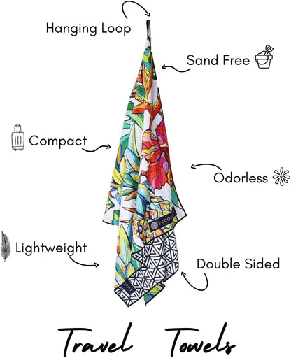 ECCOSOPHY Microfiber Beach Towel - Sand Free Towels are Quick Dry, Light Weight, Super Absorbent - Perfect Pool, Travel, Cruise, Camping Essentials - Oversized Extra Large for Adults 71x35 in