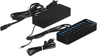 SABRENT 10-Port 60W USB 3.0 Hub with Individual Power Switches and LEDs, Includes 60W 12V/5A Power Adapter (HB-BU10)